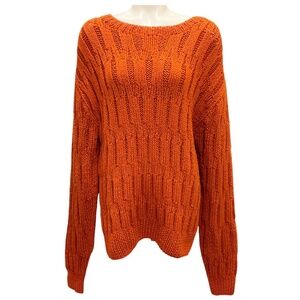 THE ELDER STATESMAN BURNT ORANGE COTTON AND WOOL KNIT SWEATER